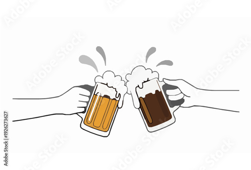 Hand Drawn Cheers Beer Mug Illustration Minimal Vintage Style Vector on White