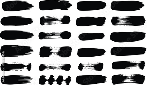 Collection of various black brush strokes on a white background, showcasing different strokes and textures from various artists