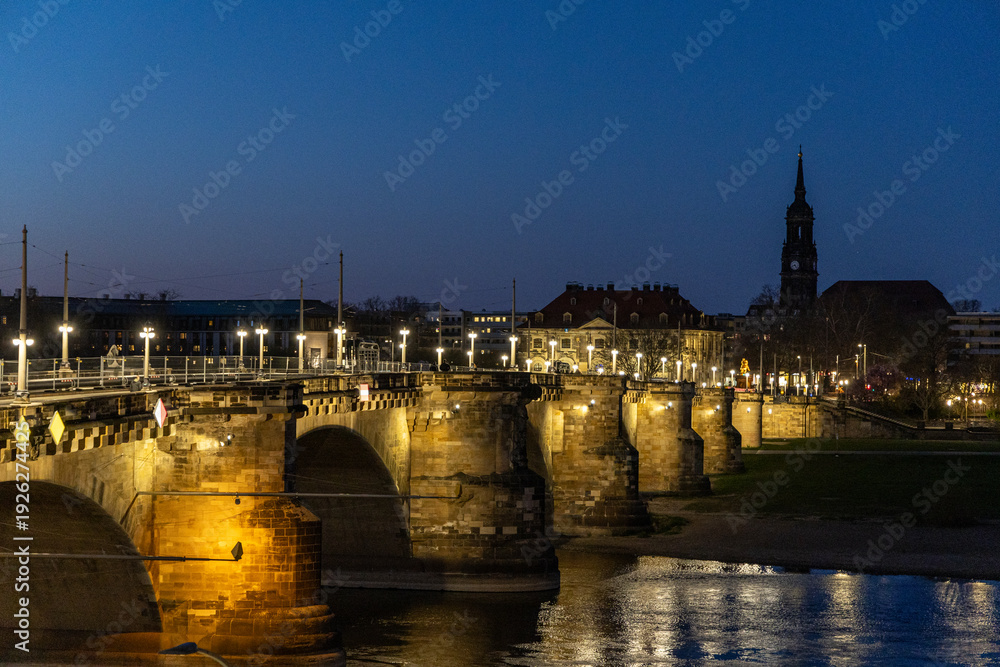 Fototapeta premium Augustus Brucke Bridge. Historical panorama of the city of Dresden