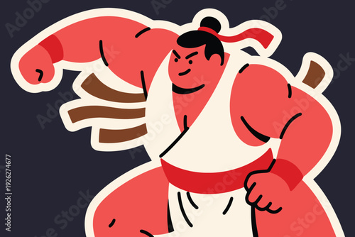 Illustration Of A Sumo Wrestler, In A Ready Pose, Wearing Traditional Clothing Vector Design Template