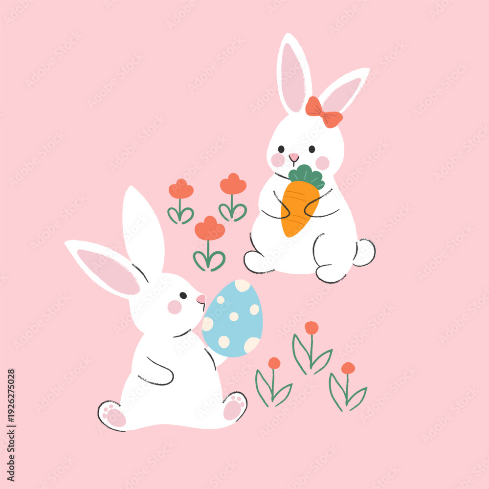 Obraz premium Easter bunny family vector. Cute pastel illustration for greeting card and invitation.