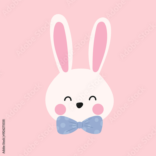 Easter bunny face vector. Cute pastel illustration with bowtie for greeting card.