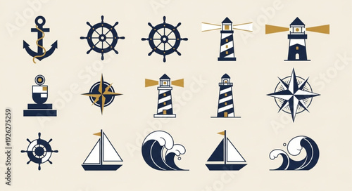 Nautical themed collection of various maritime symbols and elements.