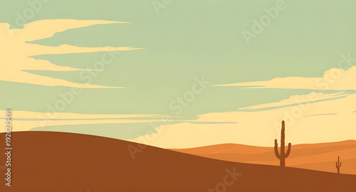 desert, sunset, landscape, cartoon, background, sky, sand, dunes, horizon, sun, orange, red, golden, twilight, evening, warm, scenic, nature, arid, dry, wilderness, illustration, vector, flat, colorfu