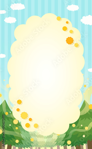 飛散する花粉とスギ並木のフレーム_縦