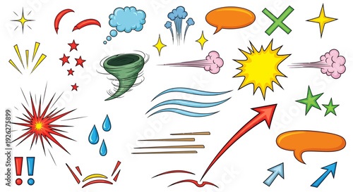 Weather symbols like dfghtred appear in a digital illustration with various icons.