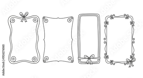 Four decorative frames with floral and ribbon designs are illustrated