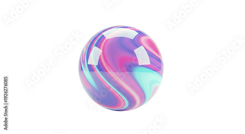 Glossy Sphere with Swirling Pink, Purple, and Teal Colors