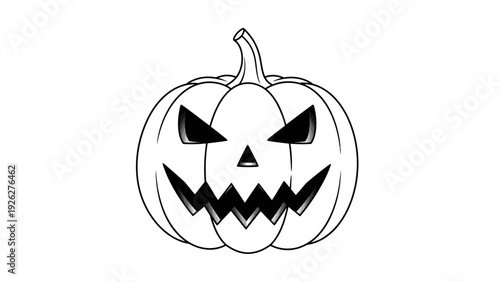 A black and white line drawing of a jack-o-lantern with a menacing face on a plain white background.