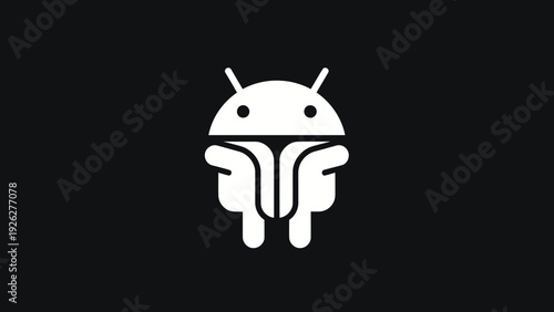 Android Robot Icon with Open Arms on Black Background.