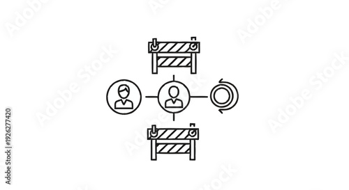 Business Process Workflow with Barriers and People Icons.