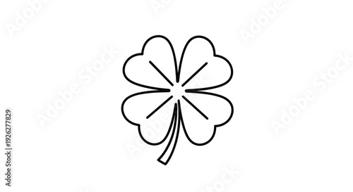 Simple black line art drawing of a four-leaf clover centered on a white background, representing good luck, nature, and Saint Patrick's Day.