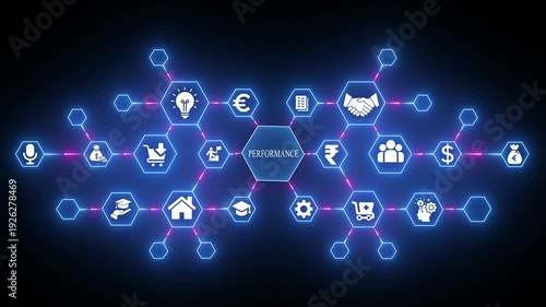 Wallpaper Mural Business Performance Metrics and Finance in Hexagonal Network Diagram finance hexagonal network infographic Torontodigital.ca