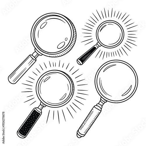 Magnifying Glass Collection Various Styles, Editable Vector Illustrations Featuring Search, Discovery, and Investigation Symbols