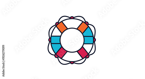 Colorful lifebuoy icon with orange red and blue segments signifying safety security and emergency rescue equipment for water activities.