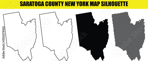Saratoga county New York map silhouette vector collection with precise border outlines and halftone dot matrix variations