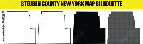 Steuben county New York map silhouette bundle featuring four distinct visual styles for cartographic and marketing purposes