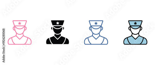 Officer Gradient, Line, Filled, Colored Icon, Editable Vector Featuring Four Styles of Military Officer Illustrations