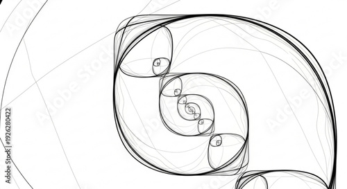 Intricate black line art design featuring interconnected swirling shapes on white background with subtle shading