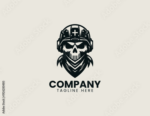 Free Download Skull wearing military helmet and bandana in clean modern tactical vector illustration - GFXLoad