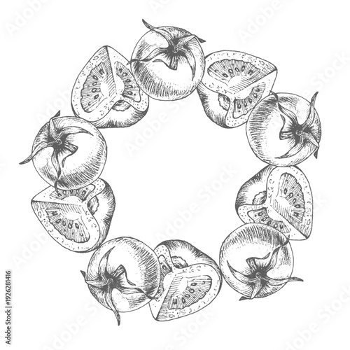  Wreath of the tomatoes. For packaging design, cards, cover, prints, product labels and fabric.