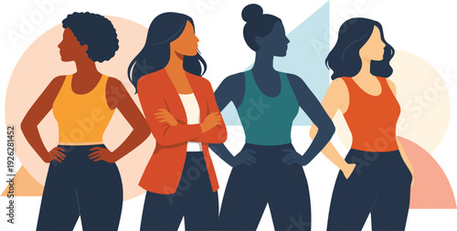 Diverse Strong Women Unity Flat Vector Illustration