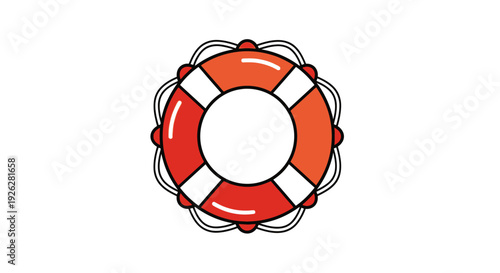 Vibrant red lifebuoy floating isolated on white background with copy space