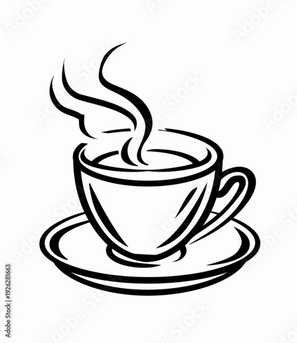 Steaming coffee cup illustration on saucer fresh hot beverage concept