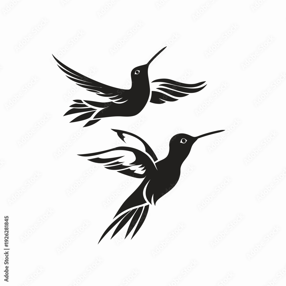 Obraz premium Black hummingbird silhouettes against white background for design or decoration