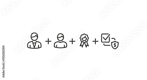 Business success icons representing teamwork and security.