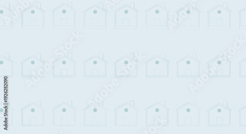 Repeating pattern of minimalist house outlines on a pale blue background signifying residential real estate neighborhood and home architecture.