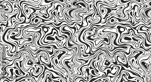 Abstract black and white liquid marble pattern with swirling wavy lines creating a dynamic and complex monochrome decorative texture.