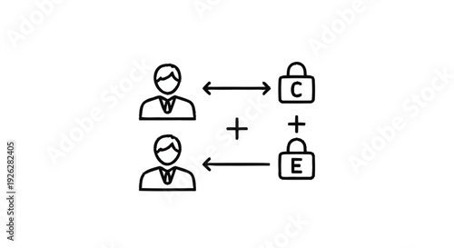 Businessmen and encrypted data exchange concept.