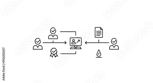 Business process workflow with people and computer icons.