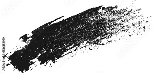 Abstract black brush stroke texture with distressed rough edges visible paint marks and messy artistic overlay on white surface for creative backgrounds.