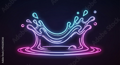 Neon lit whisk with colorful splashes on dark background vibrant pink and blue hues