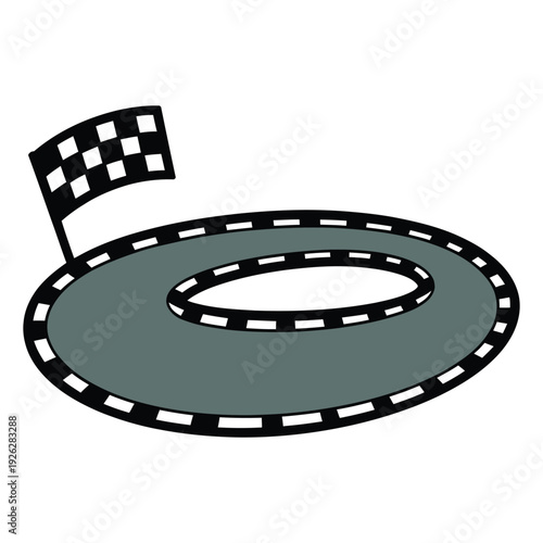 Minimalist race track with checkered flag icon.