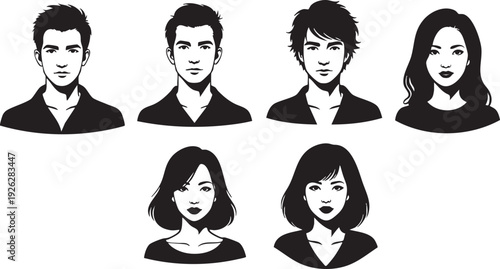 Diverse group of people with different facial expressions and hairstyles