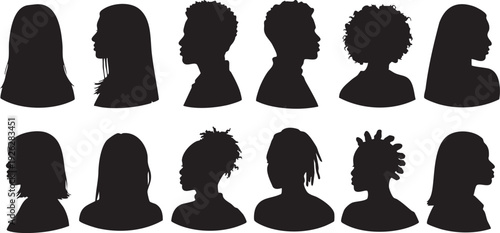 Diverse silhouettes of people showcasing various hairstyles and head shapes