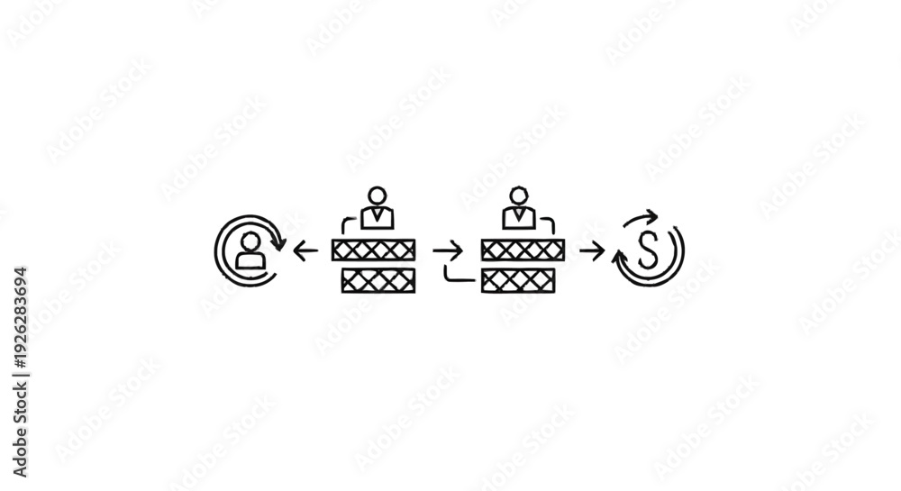 Obraz premium Business Transaction Process Flow with People and Money.