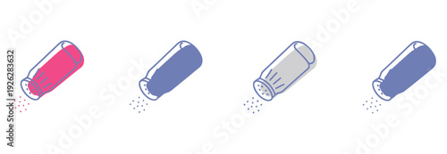 Seasoning Gradient, Line, Filled, Colored Icon, Vector Graphics of Spices and Seasoning Containers in Four Different Styles