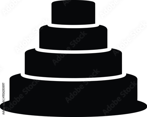 Four tiered cake silhouette icon for wedding birthday celebration and bakery dessert
