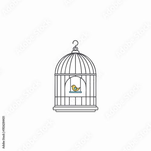 Empty Decorative Birdcage with Peacock Feather Door Handle for Home Decor or Photography