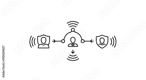 Central figure connected to secure user icons via wireless signals.