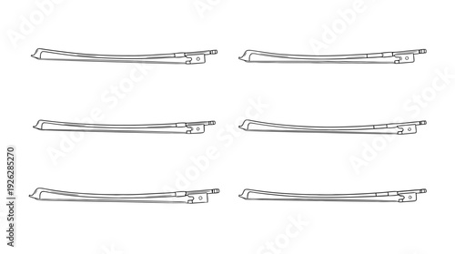 violin bows , 6 black delicate line drawings vector set collection , white background , PNG and SVG	