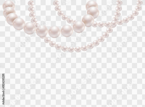 Pearl necklace or bracelet isolated. Precious white pearl beads, luxurious jewelry with natural gemstones. Vector illustration