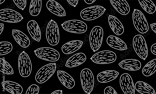 Hand Drawn Almond Nuts Seamless Pattern. Outline Doodle Food Illustration Ideal for textile printing, packaging design, wrapping paper
