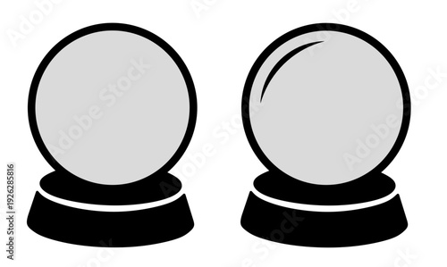  Vector illustration of magic crystal ball icons on black pedestals, featuring a clean vector style with subtle reflection and white background