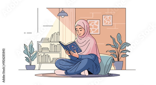 Muslim Woman Reading Holy Quran in The Room