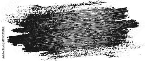 Black textured brush stroke with parallel lines on white background abstract grunge artistic overlay pattern.